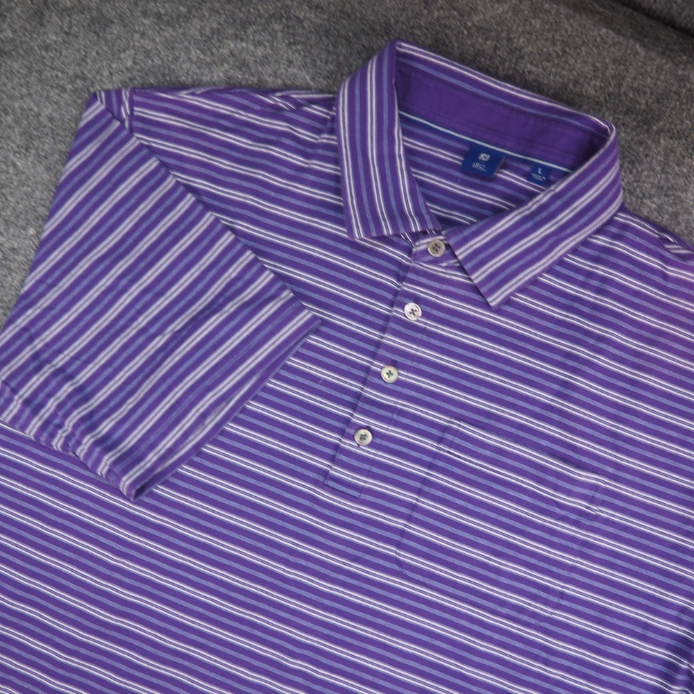 FootJoy 1857 Polo Mens Large Purple Striped Short Sleeve Golf Shirt Preppy Sport